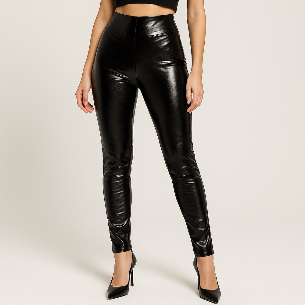 SPANX Faux Leather Leggings Black High-Waisted Sculpting – Size M